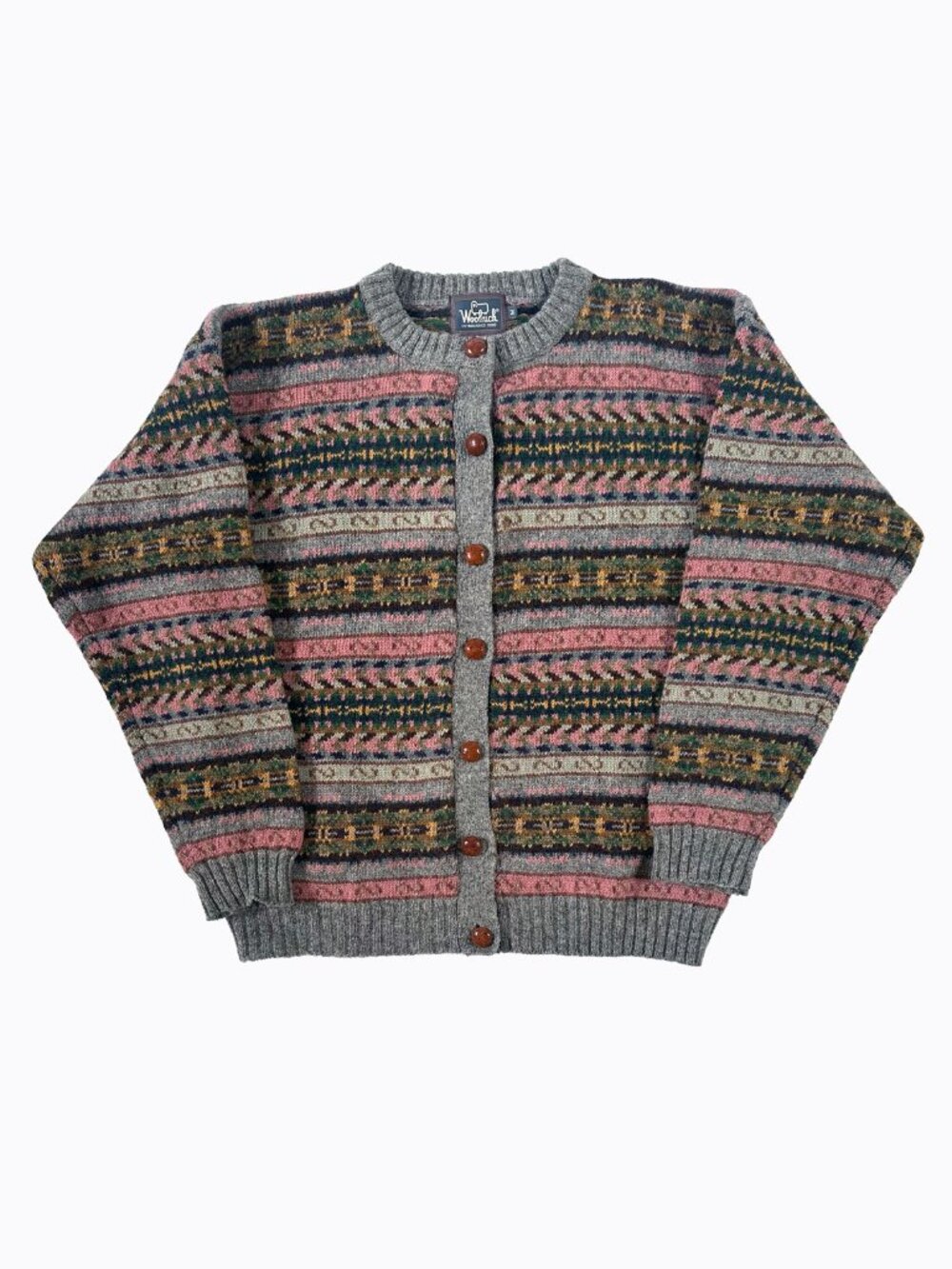 Vtg Woolrich Fair Isle Wool Cardigan Sweater M Gray Chunky Knit Cottagecore Cozy - Picture 4 of 11